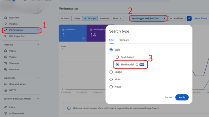 چطور Multimodal Search را در سرچ کنسول ببینیم؟